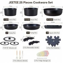 Set De Casseroles Et Poêles Avec Poignées Amovibles 25/26-Pièces,Poêle 20/26Cm,Casserole 18/20Cm,Poêle À Frire 26Cm,Poêle À Griller 26Cm,Revêtement Antiadhésifn,Compatible Toutes Les Cuisines