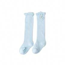 Calcetines largos hasta la rodilla para niña, suaves y transpirables, con diseño de oso de verano para niños pequeños. - Azul - Ver 1