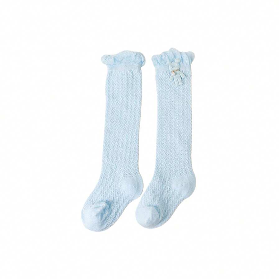 Calcetines largos hasta la rodilla para niña, suaves y transpirables, con diseño de oso de verano para niños pequeños. - Azul - Ver 1
