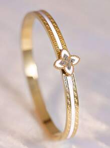 1 pieza Pulsera con trébol de cuatro hojas chapada en oro de 18K, accesorio de moda de alta gama para uso diario