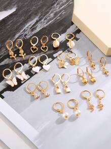 16/18/24/30pcs Rhinestone Faux Pearl Butterfly, Heart, Star, Snake, Rose, Daisy, Shell Women Earring Set, Elegant Gift For Vacation, Party, Daily Matching