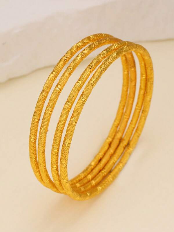 4pcs Luxury 18K Gold Plated Copper Bracelets For Women, Suitable For Party, Gift And Everyday Wear