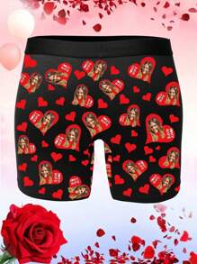 Customization Of One Piece Of Men's Boxer Briefs, A Valentine's Day Gift. It Is Printed With Photos Of Personalized Designs, Has High Elasticity And Breathability, And Is Comfortable For Daily Wear. With Loving Heart Avatars, It Is A Funny Gift Suitable For Dads, Husbands Or Boyfriends.
