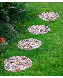 6 PCS River Rock Stepping Stones Outdoor, 12 Inch Diameter Round Pavers Pebbles Polished Gravel For Garden Walkway