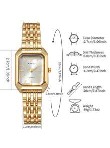 1 pièce Montre-bracelet élégante pour femmes en acier inoxydable, cadran carré, montre à quartz de luxe classique, (sans boîte de montre)