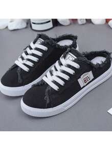 春季新款白色平底休闲帆布便鞋