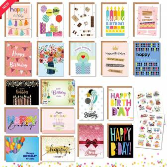 20pcs Happy Birthday Card Assorted Bulk With Blank Envelopes And Stickers, Decorative Relief Design, 4 X 6 Inches, Mini Greeting Cards Blank Happy Birthday Cards, 2025 New, 20 Styles(Colorful Style)
