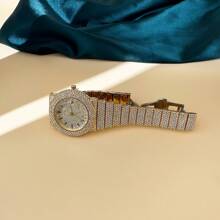 DAYAND NIGHT [DAYAND NIGHT] Luxury Women Gold Color Fully Rhinestone Encrusted Watch, Suitable For Parties, Galas Or Daily Wear. Perfect Gift For Valentine's Day, Anniversary Or Birthday