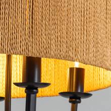 19" Bohemian Rattan Drum Chandelier, 5-Light Round Candle Pendant Light Fixture, Farmhouse Woven Cage Chandelier For Dining Room Bedroom