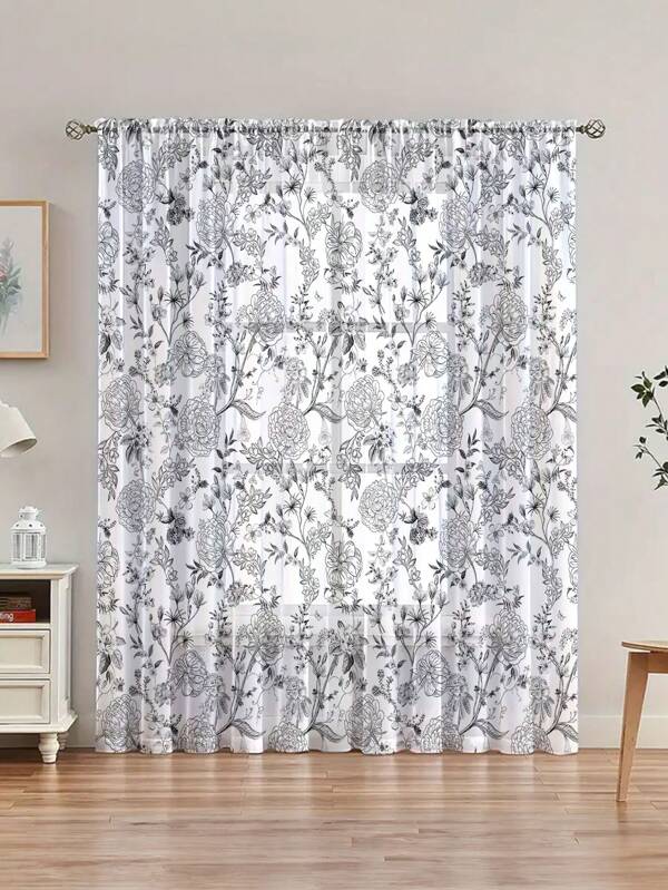1pc Spring & Summer Floral Digital Print Semi-Sheer Curtain, Decorative Curtain For Bedroom, Living Room, Home Decor, All Season, Thickened Fabric 100g Gifts Birthday Graduation