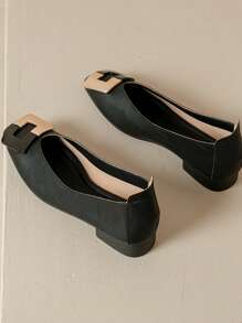 Merceditas decoradas con hebilla de color mixto para mujer, zapatos de trabajo de unicolor estilo vacacional, negro