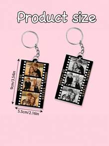 1pc Gepersonaliseerde Foto Film Stijl Sleutelhanger, Gepersonaliseerde Aanpassen Paar Naam En Datum Acryl Sleutelhanger, Gepersonaliseerde Foto Strip Sleutelhanger, Roestvrijstalen Open Ring Sleutelhanger, Gepersonaliseerde Acryl Accessoire, Geschikt Voor Valentijnsdag, Jubileum, Verjaardag, Cadeaus Voor Hem, Haar Vriendje's Cadeau, Gepersonaliseerde Foto Sleutelhanger, Koppel's Cadeau, Gepersonaliseerde Accessoire, Gepersonaliseerd Cadeau, Vakantie Decoratie