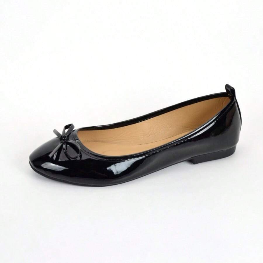 Ballet Style Women's Round Toe Flat Shoes Soft Leather 2024 New Spring Summer Bowknot Casual Red Women's Shoes - 黑色 - 查看 1