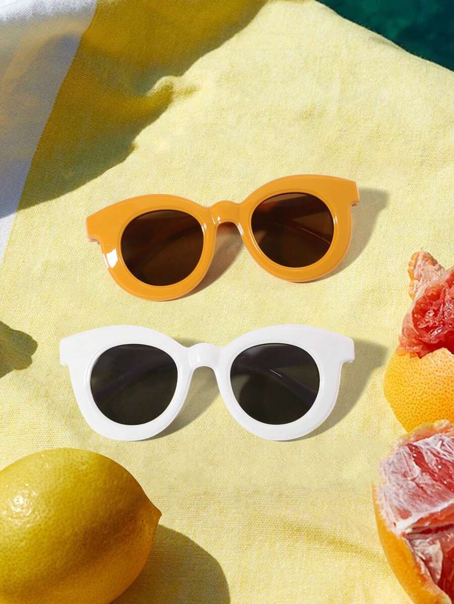 2 件装 男孩和女孩 3-8 岁亚克力糖果色圆框时尚眼镜适合外出 - 彩色 - 查看 1