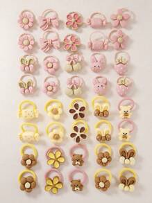 30pcs/Set Girls Butterfly, Cherry Blossom, Daisy, Teddy Bear Elastic Hair Ties, Cute Hair Accessories, Gentle On Hair, Suitable For Daily Use - Multicolor - View 2