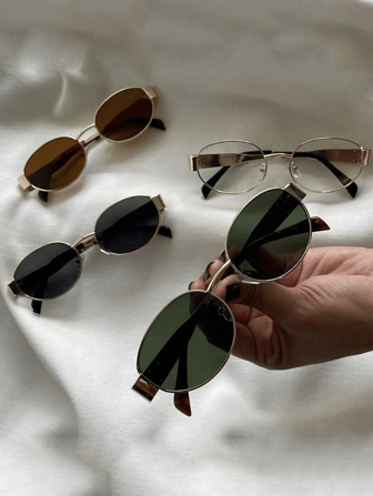 4 Pairs Of Women's Metallic Frame Wide Leg Oval Retro Chic Elegant Glasses Sets, Suitable For Daily, Vacation, And Travel Outfits For Summer Beach Vacation,Outdoor,Travel