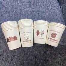 [10/50 piezas] Taza de papel desechable con diseño de flor, taza doméstica gruesa y resistente al escalado para bebidas calientes, taza de café de alta gama
