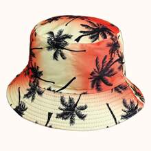 1 Stück beidseitig bedruckter Fischerhut mit Palmen - 100% Polyester, Urlaubsstil, gewebtes Design - ideal für Strandpartys, den Lässig Alltag und Outdoor-Aktivitäten