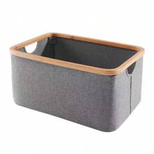 1 Cesta ideal para ropa sucia, cesta de almacenamiento, caja de almacenamiento, capacidad grande de 52l, marco de bambú, tela Oxford gruesa, varilla de soporte de bambú, resistente, plegable, adecuado para organizar ropa, juguetes, libros y artículos varios en dormitorios, armarios, baños, maternidad y habitaciones de bebé - Beige/Gris