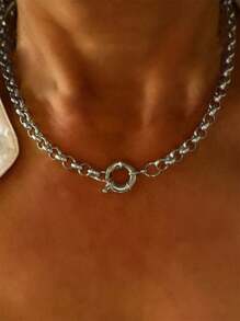 1pc Silver Rolo Chain Necklace, Belcher Chain Necklace, Silver Chain Necklace, Clasp Necklace - Silver - View 5