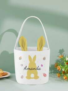 1 stuk aangepaste tas met konijnenoren, gepersonaliseerde paasmand, paasemmer met naam, monogram paastas, aangepaste naammand, konijnentas, cadeaus voor kinderen, ideeën voor paasmanden, praktisch, kleurrijk, grappig, kawaii, cartoon, aangepast, gepersonaliseerd, uniek, aangepast, vriendin, vriend, familie, vrienden
