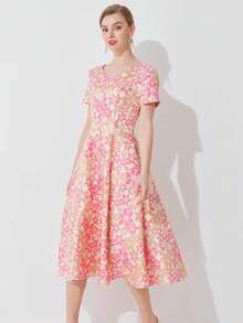 女士精致刺绣复古风格提花派对礼服、婚礼宾客礼服、舞会礼服