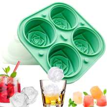 (限时优惠) 1 件烘焙模具，带 4 孔的蛋糕/巧克力/果冻/布丁模具，带盖的玫瑰花冰块模具，橡胶冰格，适用于生日派对、礼物、饮料、咖啡、手工皂冰格冰块冰块柔软冰块模具冰块模具