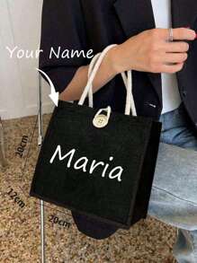 1 pieza Bolso de mano de lino con flor, bolso de tela personalizado con logotipo, bolso de mano de gran capacidad y sencillo, bolso de mano casual y portátil, bolso de compras multifuncional, bolsa de regalo personalizada, adecuado para bodas, cumpleaños, playas, festivales, regalos perfectos para mujeres, maestros, amigos, damas de honor, bolsos grandes, estudiantes y vuelta al colegio, los mejores regalos para maestros para el Día del Maestro - Multicolor - Ver 4