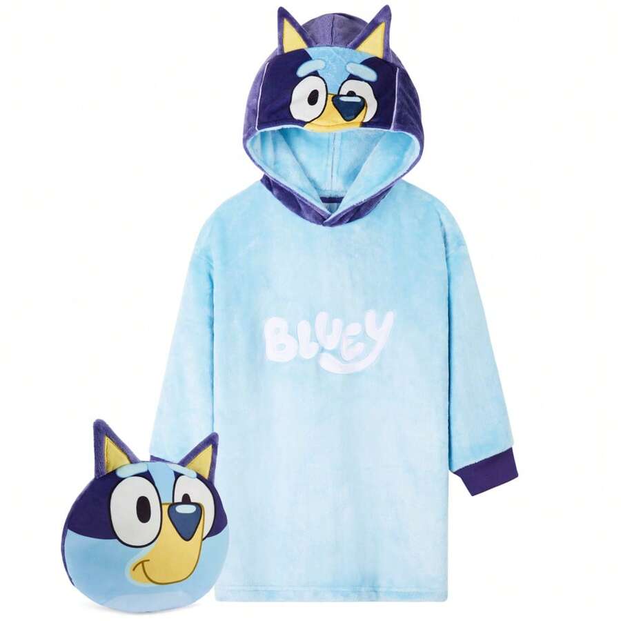 Bluey Fleece Poncho Cosy Oversized Hoodies Gift - Blue - View 1