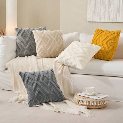 2pcs Decorative Faux Wool Throw Pillow Covers Christmas Soft Plush Fuzzy Short Fleece Square Patterned Cushion Cases Solid Pillowcases Couch For Bed Sofa Living Room Gifts Birthday Graduation