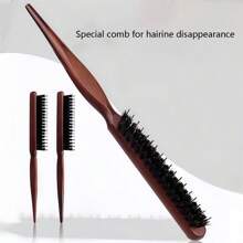 2 件装野猪鬃毛梳理梳，3 排造型刷，适用于沙龙发型丰盈、倒梳、正式发型