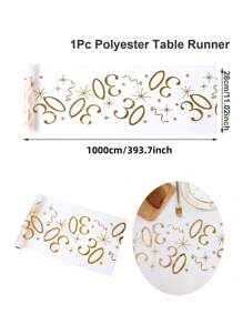 1pc,18/30/40/50/60/70 Years Old Polyester Table Runner,275*28cm,Hot Stamping Mesh Design Table Runner,18th Birthday Party Table Decor,40th 50th 60th Anniversary Retirement Party Supplies,Birthday Party Table Cover
