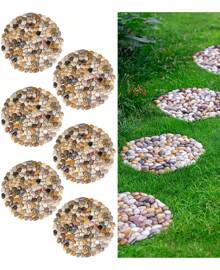 6 PCS River Rock Stepping Stones Outdoor, 12 Inch Diameter Round Pavers Pebbles Polished Gravel For Garden Walkway