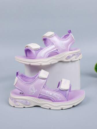 1 双女童时尚舒适软底坡跟凉鞋适合户外、派对、舞蹈、学校、海滩、春夏季