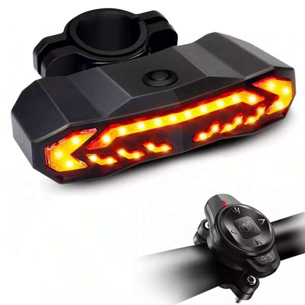 LED USB Rechargeable Bike Tail Light Set Remote Turn Signals Brake Bicycle Alarm
