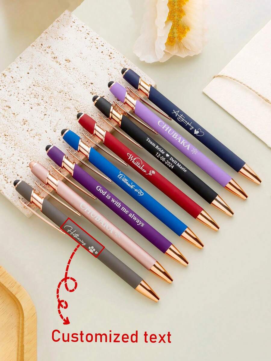 可定制文字的触摸屏电容式圆珠笔，铝合金笔杆圆头圆珠笔，优质笔，可定制Logo印刷，多功能，防水，装饰性强，可重复使用，色彩丰富，复古，可爱，现代，可定制，个性化，独特，是送给她、家人、朋友、孩子、学生、员工的理想礼物 - 14*1cm - 查看 1