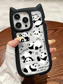 1pc Funny Panda Pattern Black Phone Case, Acrylic Cat Ear Design Lightweight Protective Cover, Compatible With IPhone 16/11/13/15/15 Plus/15 Pro/15 Pro Max/12/14 Pro Max/11 Pro/11 Pro Max/12 Pro/12 Pro Max/13 Pro/13 Pro Max/14 Pro/14 Plus