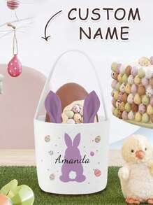 1 stuk aangepaste tas met konijnenoren, gepersonaliseerde paasmand, paasemmer met naam, monogram paastas, aangepaste naammand, konijnentas, cadeaus voor kinderen, ideeën voor paasmanden, praktisch, kleurrijk, grappig, kawaii, cartoon, aangepast, gepersonaliseerd, uniek, aangepast, vriendin, vriend, familie, vrienden