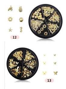 6 Grid 3D Nail Decoration Pendant Alloy Butterfly Shell Seahorse Starfish Pearl Ruby Color Round Beads 3D Metal Pendant Suitable For Nail Art Jewelry Making Technology DIY Nail Charms Nail Gems Nail Supplies