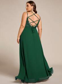 Backless V-Neck Chiffon Bridesmaid Dress, Essential For Weddings - Dark Green - View 2