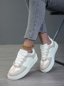 Damen Lässig Sneaker, modische minimalistische weiße Schuhe, leichte Street-Style Skaterschuhe