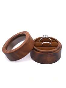 Custom Wooden Wedding Engagement Ring Box - Single Slot / Double Slot Engraved Wooden Ring Case Box - Clear Acrylic-Lid Wood Ring Box, Circular Ring Bearer Box, Anniversary Gift, Ring Box For Wedding Ceremony, Anniversary Gift, Stylish, High-Quality, Vintage, Custom, Personalized, Unique Ideal Gifts For Him - Multicolor - View 17