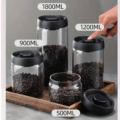 1 件高品质硼硅酸盐玻璃真空罐，透明，防锈，手工制作，适用于咖啡豆和厨房储存