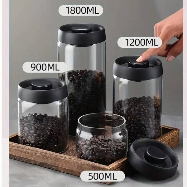 1pc High-Quality Borosilicate Glass Vacuum Canister, Transparent, Anti-Rust, Handmade, For Coffee Beans And Kitchen Storage