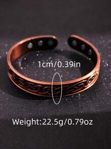 1 pieza Conjunto de brazalete magnético y anillo con diseño de flor vintage, para proteger la salud y prevenir lesiones, brazalete magnético ajustable de cobre antiguo enchapado para hombres y mujeres
