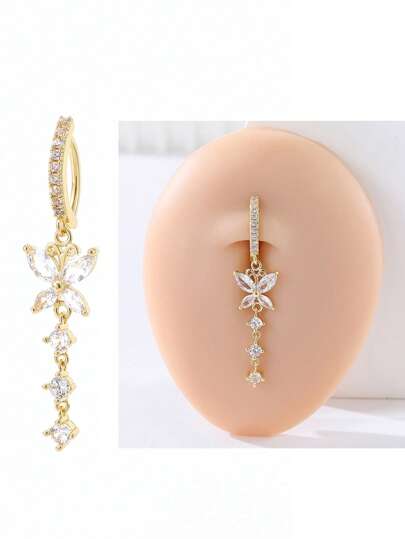 1pc Fashion Personalized Butterfly CZ Navel Ring Body Piercing Jewelry For Women, Party Accessory