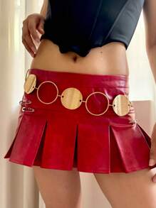 1 pezzo Cintura regolabile con grande disco rotondo in metallo dalla texture ondulata bohémien, design semplice adatto a gonne, pantaloni, ideale per spiaggia, uso quotidiano, estate, scuola, autunno, Ognissanti