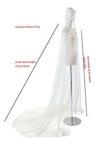 1pc Elegant Sheer Mesh Solid Color Vintage Hooded Cloak, Romantic Bridal Cape Suitable For Weddings And Special Occasions, Halloween Adult Vintage Solid Color Hooded Veil Vampire Bride Cloak