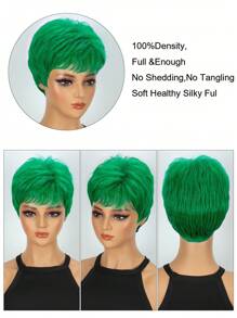 Peluca corta estilo pixie verde para mujer, peluca sintética de moda con gorra de red de rosa transpirable, versátil para el Día de San Patricio, festivales de música u Halloween