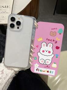 1pc Cute Pink Rabbit Pattern Flip Cover Phone Case, Notebook Style Anti-Slip Shock-Proof Protective Phone Cover Compatible With Iphone 11/12/13/14/15/16 Pro Max & Galaxy A05/A15/A25/A35/A53/A54/A55/S23/S24 Ultra Series